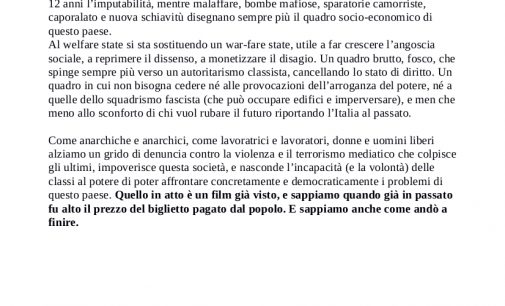 Sgomberato il Centro sociale anarchico a Torino…